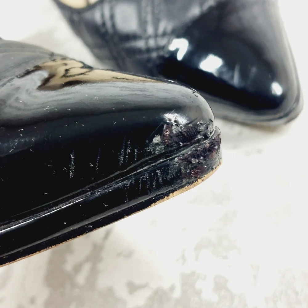 Adrienne Vittadini Jantine Black Quilted Leather Patent Cap Toe Heels E463